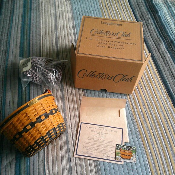 Longaberger Miniature J.W. C.C. Corn basket Box LinerProtector and Certificate